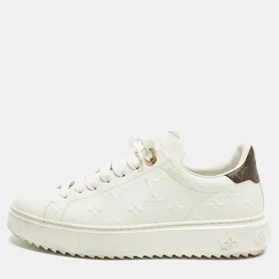 Pre-owned Louis Vuitton Time Out Size 39 White/brown Monogram Canvas And Leather Low Top Sneakers