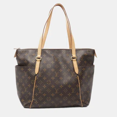 Pre-owned Louis Vuitton Totally Mm Brown Monogram Canvas Leather Tote