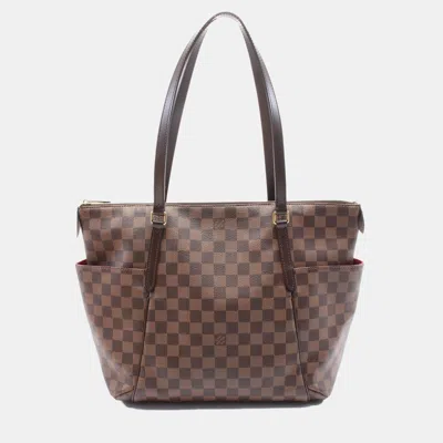 Pre-owned Louis Vuitton Totally Mm Tote Shoulder Bag Damier Leather Ebene In Brown