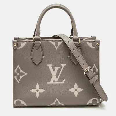 Pre-owned Louis Vuitton Tourterelle/creme Monogram Empreinte Onthego Pm Tote In Sand