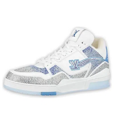 Pre-owned Louis Vuitton Trainer Sneakers 'white With Shiny Grey Blue Crystals'