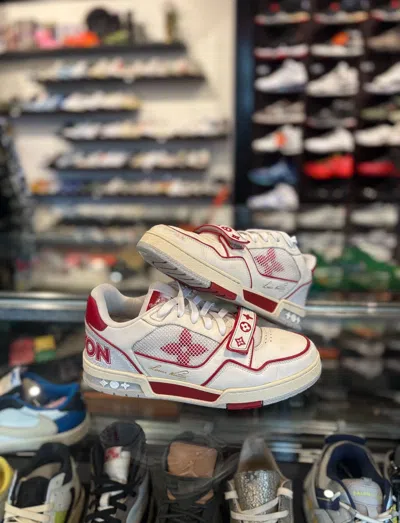 Pre-owned Louis Vuitton Trainer White/red Po Nb Size 7.5lv Shoes