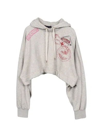 Pre-owned Louis Vuitton Travel Stamp Cropped Hoodie In Gray