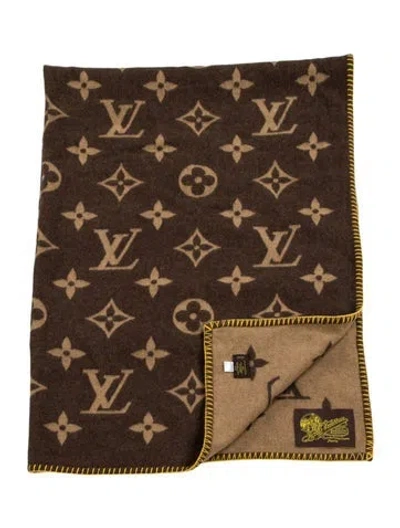 Pre-owned Louis Vuitton Traveling Requisites Monogram Throw Blanket In Brown