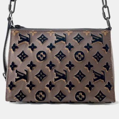 Pre-owned Louis Vuitton Brown Monogram Pattern Tuffetage Triangle Messenger Bag