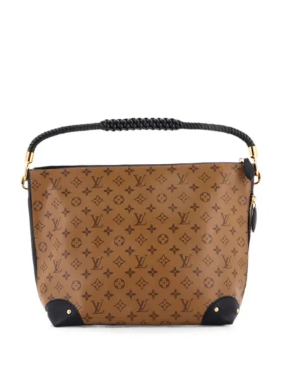 Pre-owned Louis Vuitton Triangle Softy Bag Reverse Monogram Canvas Hobo Bag In Brown