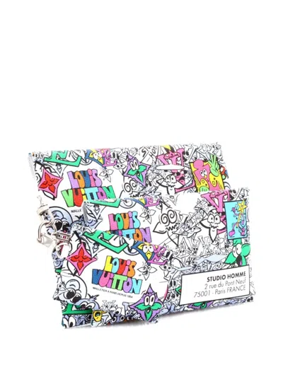 Pre-owned Louis Vuitton Trio Envelope Pouch Set Limited Edition Monogram Comics Canvas Clutch Bag In Multi