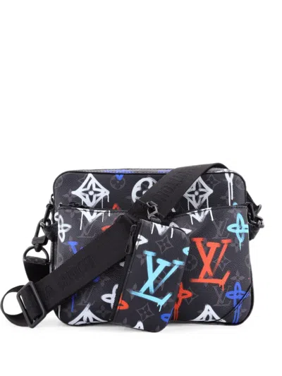 Pre-owned Louis Vuitton Trio Messenger Bag Graffiti Monogram Eclipse Canvas Crossbody Bag In Black