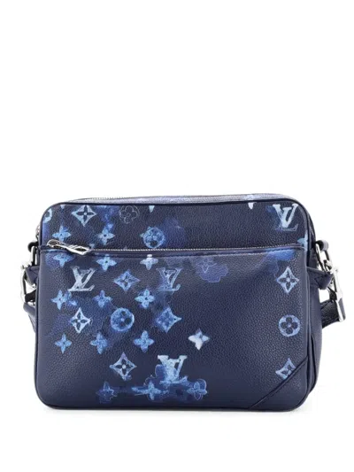Pre-owned Louis Vuitton Trio Messenger Bag Limited Edition Monogram Ink Watercolor Leather Crossbody Bag In Blue