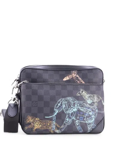 Pre-owned Louis Vuitton Trio Messenger Bag Limited Edition Wild Animals Damier Graphite Crossbody Bag In Black