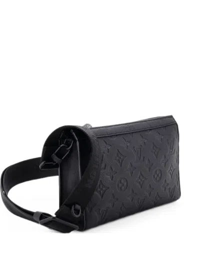 Pre-owned Louis Vuitton Trio Messenger Bag Monogram Shadow Leather Crossbody Bag In Black