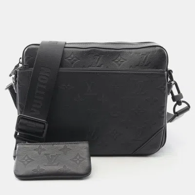 Pre-owned Louis Vuitton Trio Messenger Black Monogram Shadow Leather Shoulder Bag