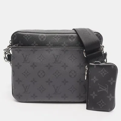 Pre-owned Louis Vuitton Trio Messenger Crossbody Shoulder Bag Monogram Eclipse In Black