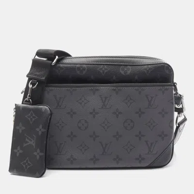 Pre-owned Louis Vuitton Trio Messenger Gray Monogram Eclipse Canvas Shoulder Bag In Black