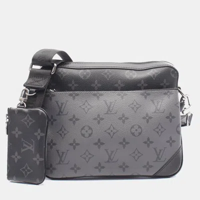 Pre-owned Louis Vuitton Trio Messenger Monogram Eclipse Canvas Shoulder Bag In Black