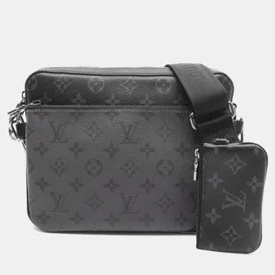 Pre-owned Louis Vuitton Trio Messenger Shoulder Bag In Monogram Eclipse Coated Canvas And Leather Black Gray