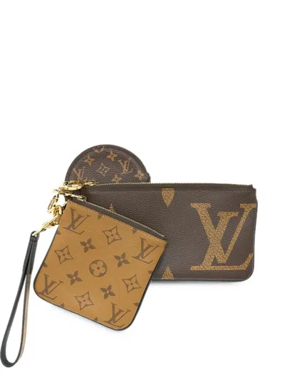 Louis Vuitton Trio Monogram Pouch In Brown