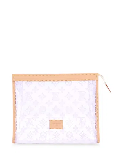 Pre-owned Louis Vuitton Trio Poche Toilette Set Monogram Pvc Pouch In White