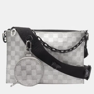 Pre-owned Louis Vuitton Trio Pouch Nm Black/silver Damier Glitter Leather Shoulder Bag