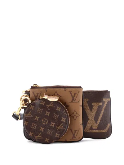Pre-owned Louis Vuitton Trio Pouch Set Reverse Monogram Giant Clutch Bag In Brown