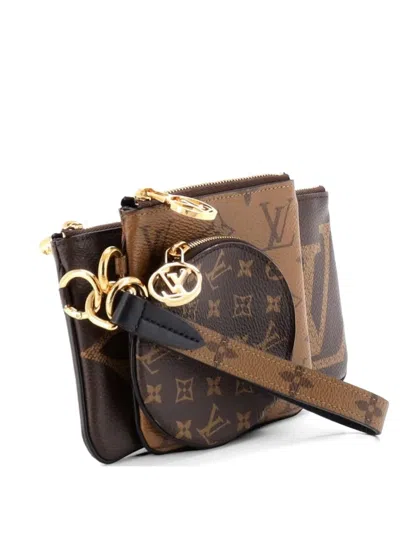Pre-owned Louis Vuitton Trio Pouch Set Reverse Monogram Giant Clutch Bag In Brown