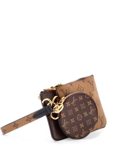 Pre-owned Louis Vuitton Trio Pouch Set Reverse Monogram Giant Clutch Bag In Brown