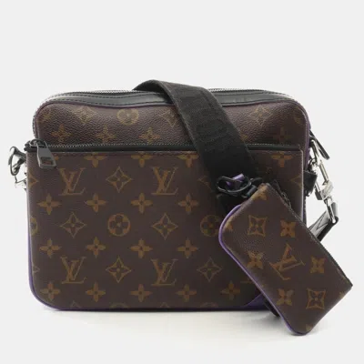 Pre-owned Louis Vuitton Trio Shoulder Bag Coated Canvas Leather Monogram Macassar Brown Black Purple