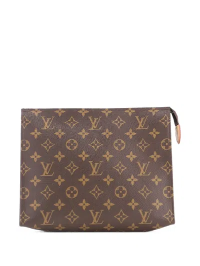 Pre-owned Louis Vuitton Trio Toiletry Set Monogram Canvas Pouch In Brown