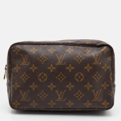 Pre-owned Louis Vuitton Trousse Toilette Monogram Canvas Vintage Cosmetic Pouch In Brown