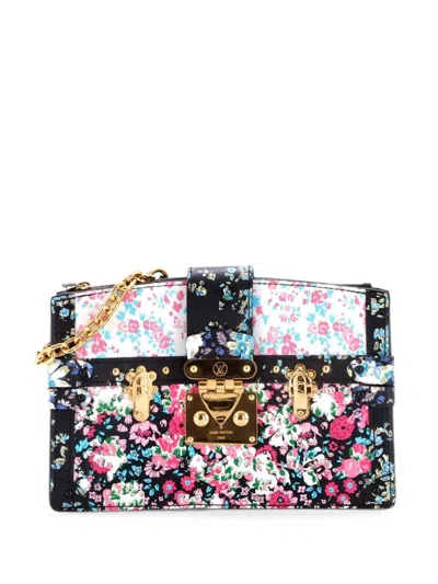 Pre-owned Louis Vuitton Trunk Floral Printed Leather Clutch Bag In Black