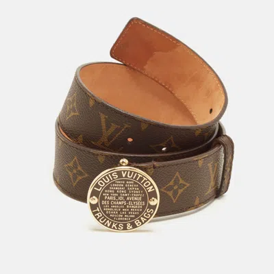 Pre-owned Louis Vuitton Trunks And Bags 80 Cm Buckle Belt Monogram Canvas In Brown