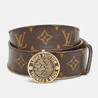 Pre-owned Louis Vuitton Trunks And Bags 90cm Round Buckle Belt Monogram Canvas In Brown