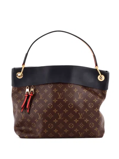 Pre-owned Louis Vuitton Tuileries Monogram Canvas With Leather Hobo Bag In Black