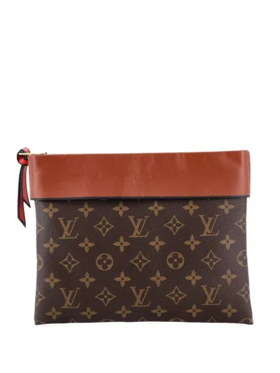 Pre-owned Louis Vuitton Tuileries Pochette Monogram Canvas With Leather Clutch Bag In Brown