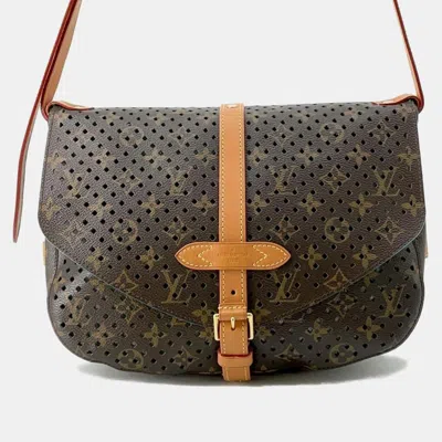 Pre-owned Louis Vuitton Turcoise Monogram Flore Saumur Perfo Bag In Brown