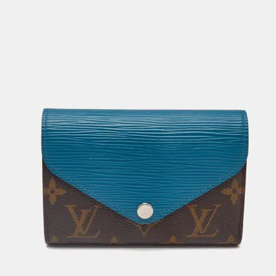 Pre-owned Louis Vuitton Turquoise Epi Leather And Monogram Canvas Marie-lou Compact Wallet