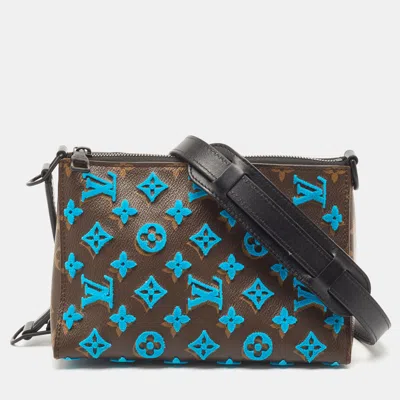 Pre-owned Louis Vuitton Turquoise Monogram Tuffetage Canvas Triangle Messenger Bag