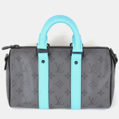 Pre-owned Louis Vuitton Turquoise Reverse Monogram Eclipse Keepall Bandouliere 25 Shoulder Bag In Grey