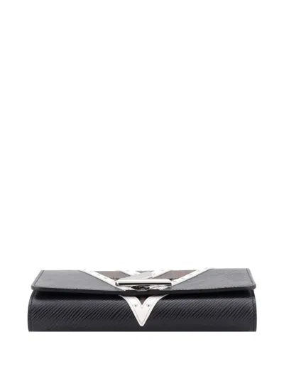 Pre-owned Louis Vuitton Twist Chain Wallet Epi Leather With Monogram Canvas And Studded Leather Crossbody Bag In Black