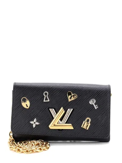 Pre-owned Louis Vuitton Twist Chain Wallet Love Lock Epi Leather Crossbody Bag In Black