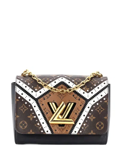 Pre-owned Louis Vuitton Twist Handbag Limited Edition Brogue Reverse Monogram Canvas And Leather Mm Shoulder Bag In Brown