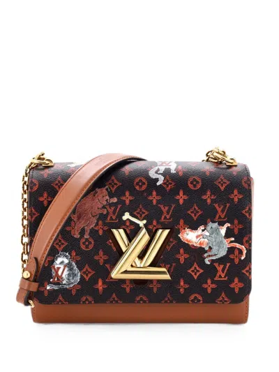 Pre-owned Louis Vuitton Twist Handbag Limited Edition Grace Coddington Catogram Canvas Mm Shoulder Bag In Brown