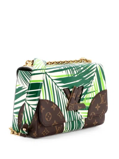Pre-owned Louis Vuitton Twist Handbag Limited Edition Palm Print Leather With Monogram Canvas Mm Shoulder Bag In Brown