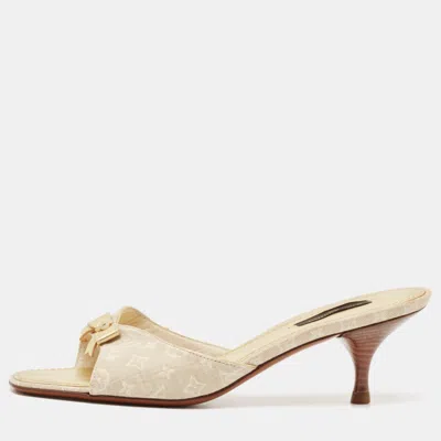 Pre-owned Louis Vuitton Two Tone Mini Lin Canvas Bow Slide Sandals Size 37 In Metallic