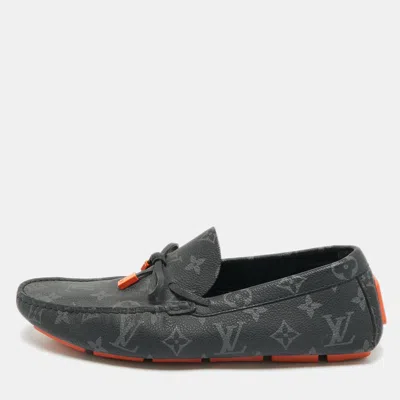 Pre-owned Louis Vuitton Two Tone Monogram Canvas And Leather Driver Loafers Size 41 In Black