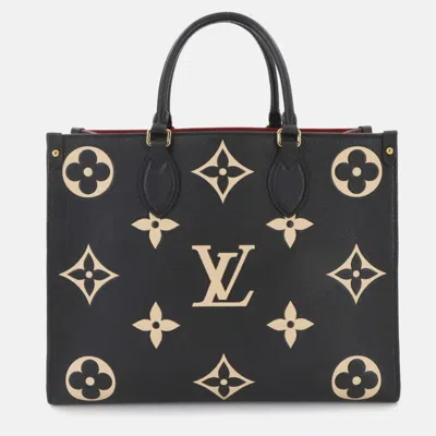 Pre-owned Louis Vuitton Two-tone Monogram Empreinte On-the-go Mm 2-way Tote Shoulder Bag Black And Beige In Sand