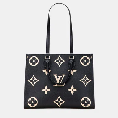 Pre-owned Louis Vuitton Two-tone Monogram Empreinte On-the-go Mm Tote Bag Black/beige Leather In Sand