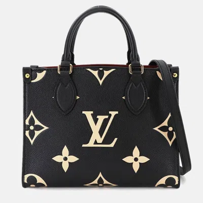 Pre-owned Louis Vuitton Two-tone Monogram Empreinte On-the-go Pm 2-way Tote Bag In Black And Beige In Sand