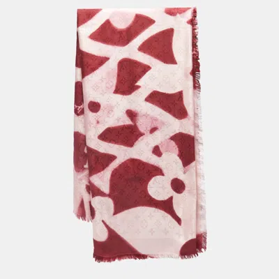 Pre-owned Louis Vuitton Two-tone Rose Monogram Wool And Silk Scarf
