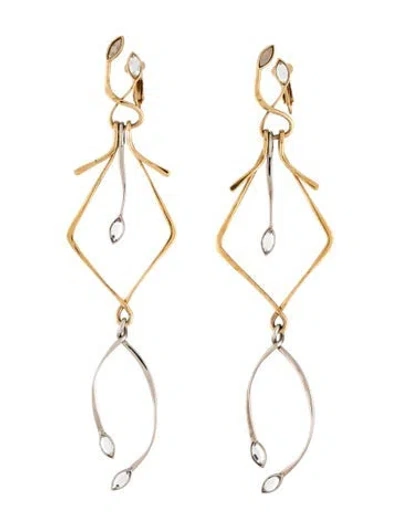 Pre-owned Louis Vuitton Two-tone Crystal Wishbone Drop Earrings In Multi